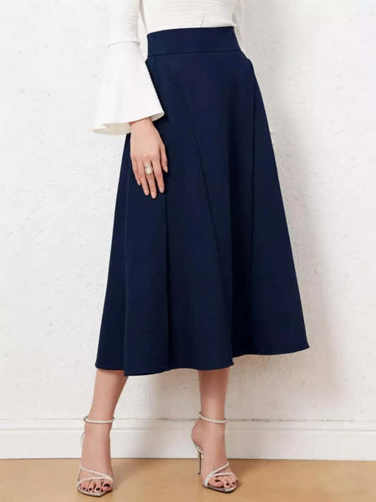 Jupe midi évasée à zip bleu foncé pour femme – vue 2