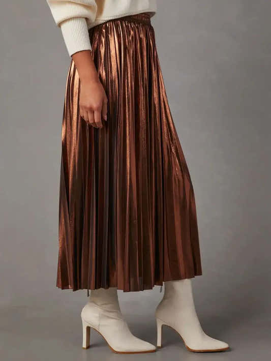 Jupe midi plissée opaque marron pour femme – vue 2