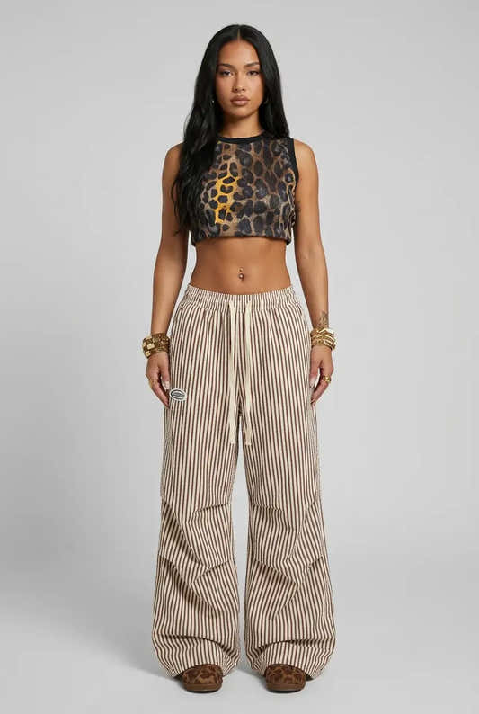 Pantalon cargo kaki taille haute à cordon pour femme – vue 2