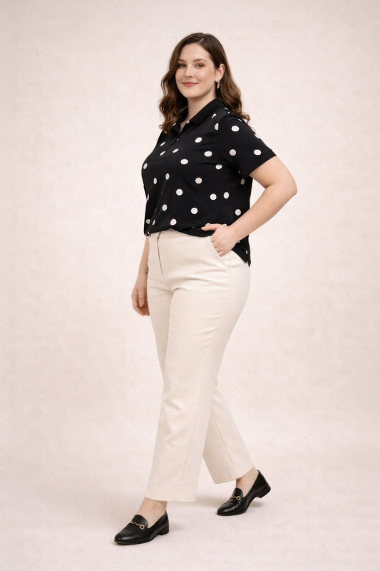 top polo à pois femme grande taille noir vue face