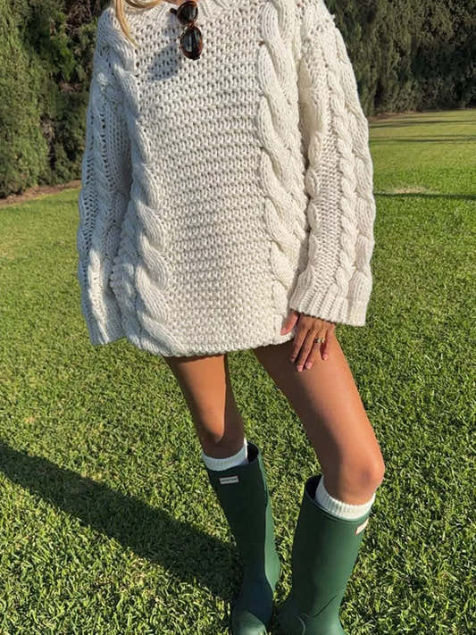 Pull femme en gros tricot torsadé écru – vue 2
