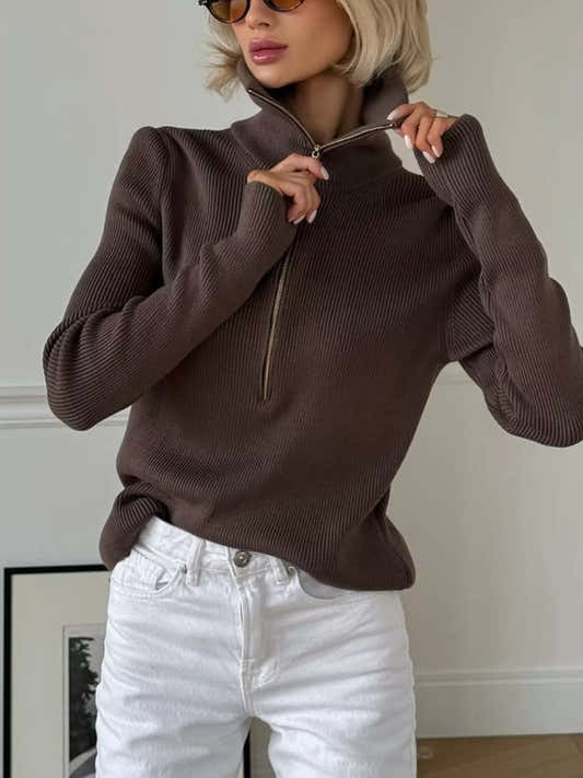 Pull en maille côtelée à demi-zip pour femme – vue 2
