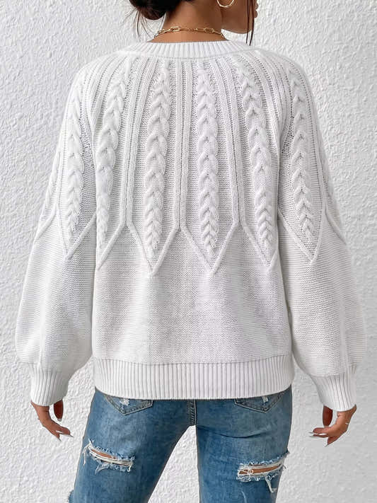 Pull torsadé à col rond et manches longues pour femme – vue 2