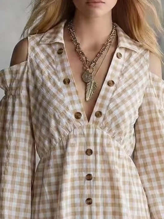 Robe courte vichy à épaules dénudées pour femme – vue 2