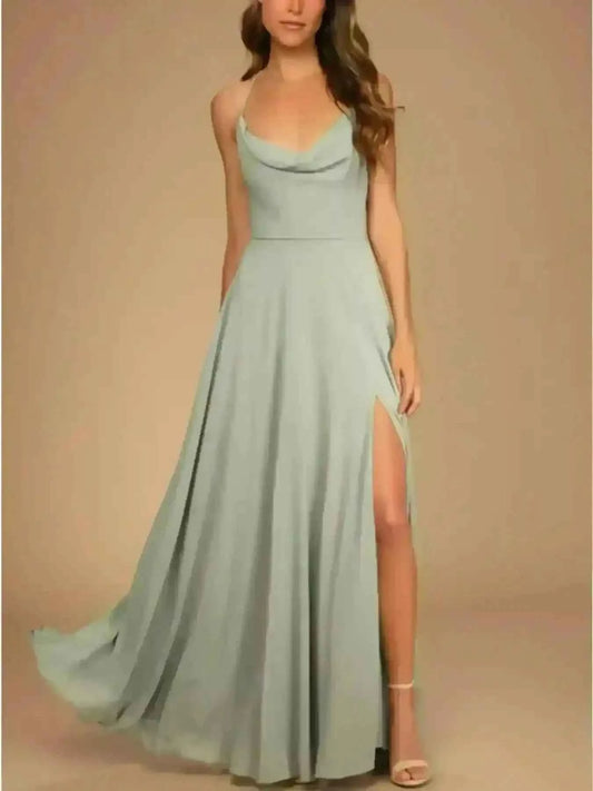 Robe Longue À Fente Élégante Col Drape Femme