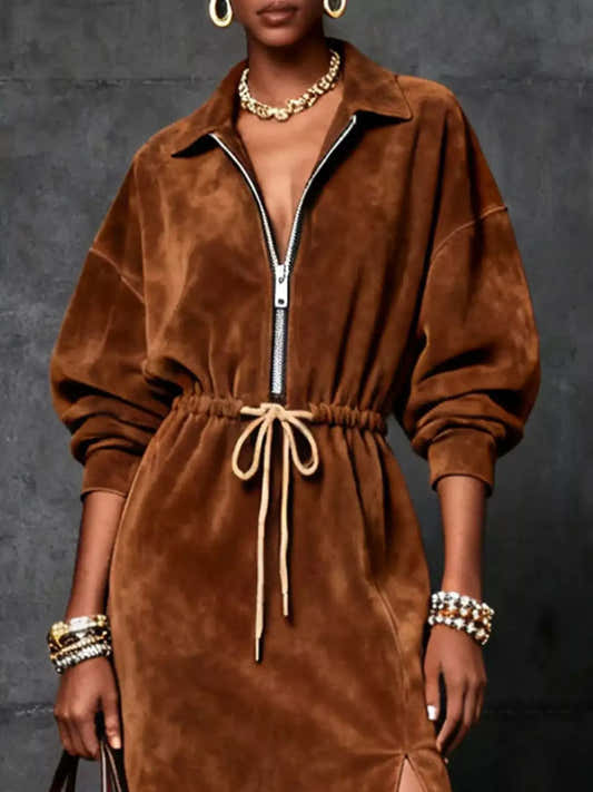 Robe mi-longue fendue zippée à cordon pour femme – vue 2