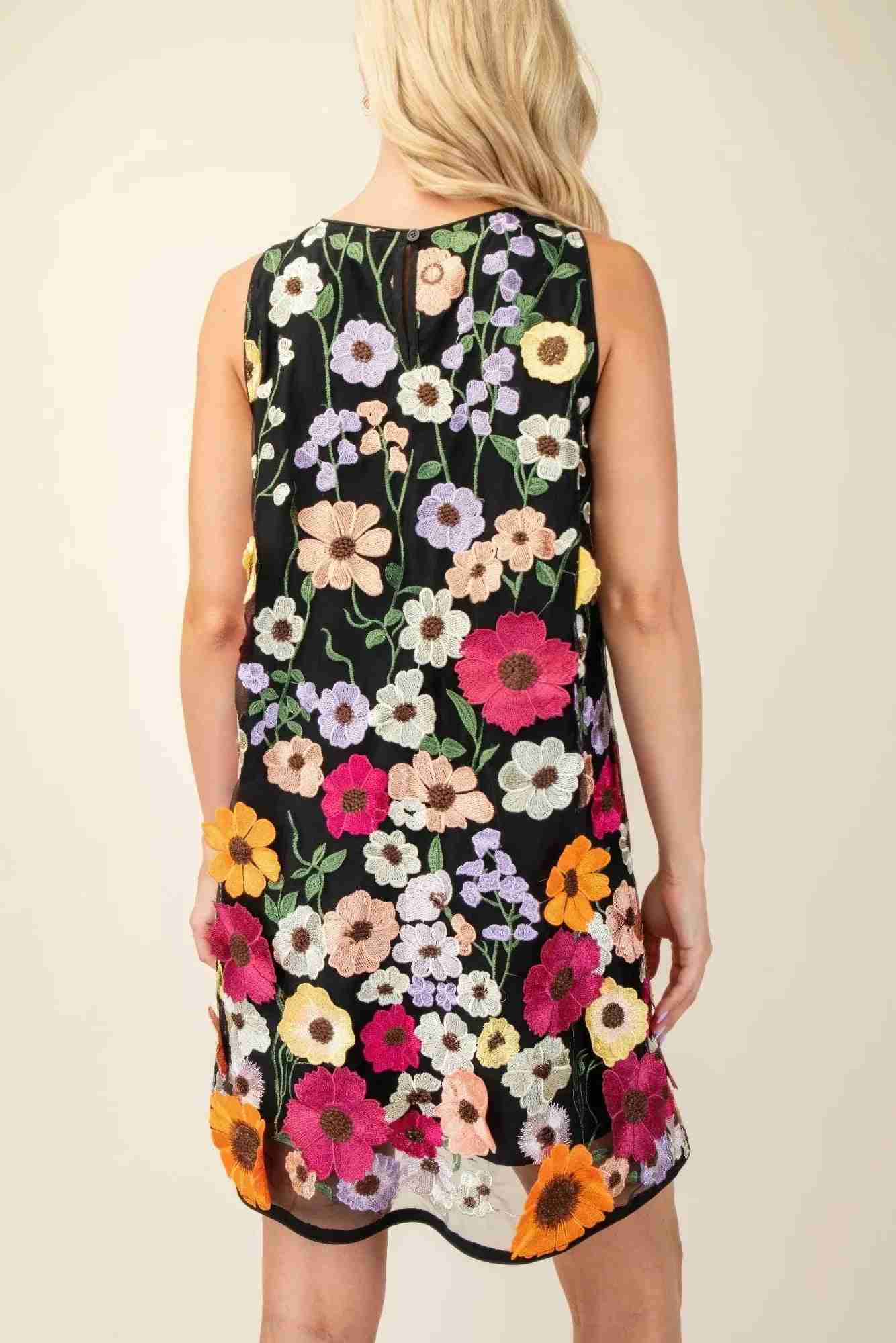 Robe Mini Sans Manches Broderie Florale 3D by CCWHOLESALECLOTHING