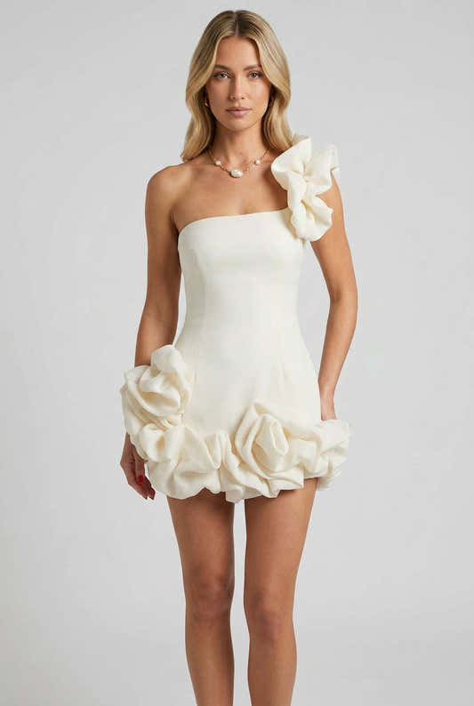 Robe mini une épaule à volants blanc cassé pour femme – vue 2