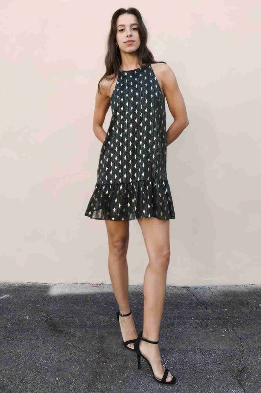 Robe Ourlet Volanté Lurex Métallisé Vert Chasseur by TYCHE