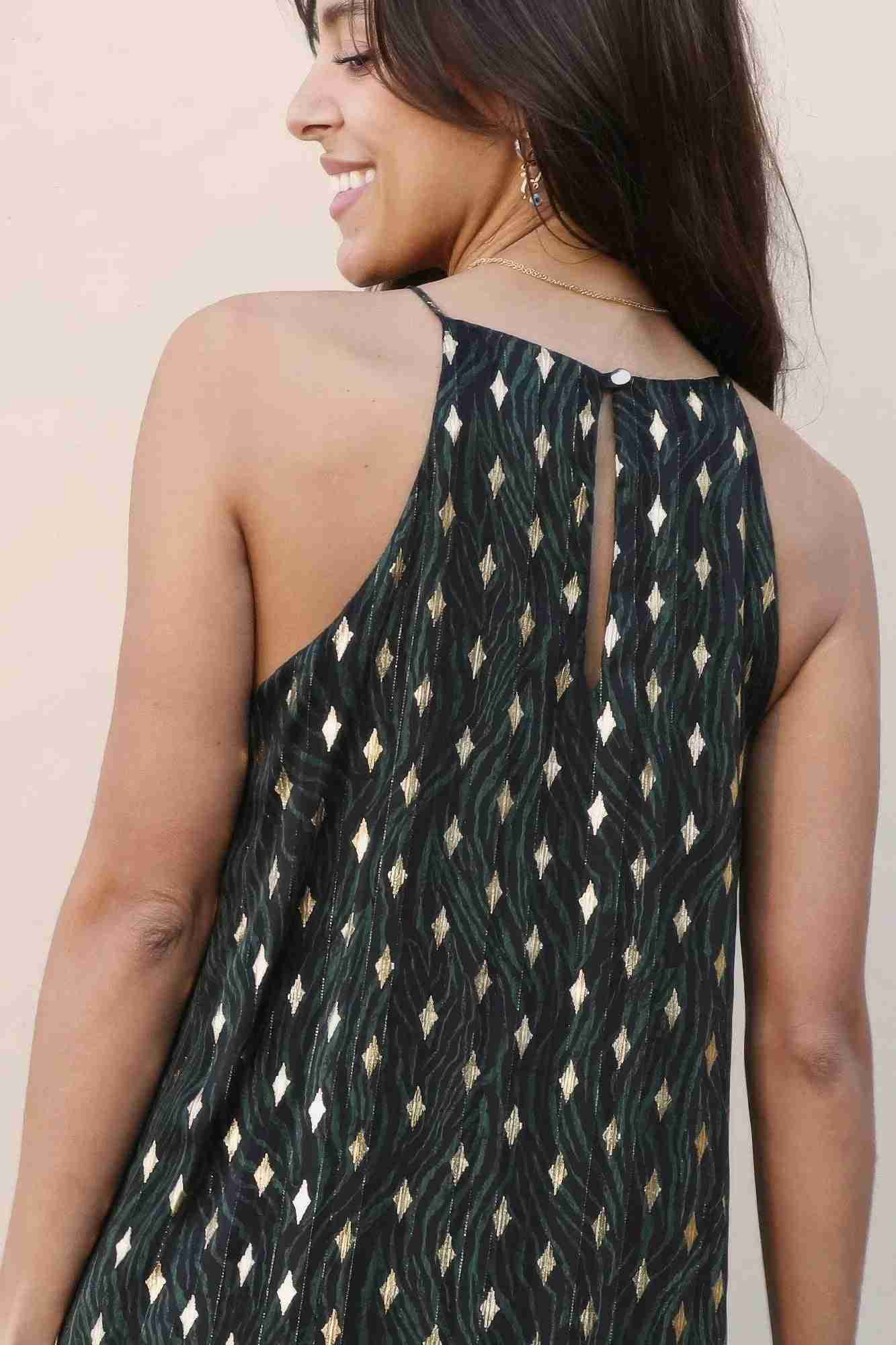 Robe Ourlet Volanté Lurex Métallisé Vert Chasseur by TYCHE