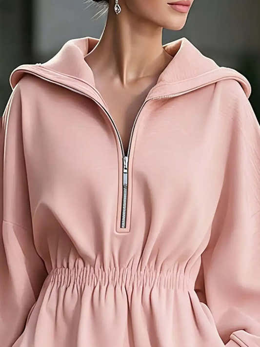Robe sweat à capuche à demi-zip et poches pour femme – vue 2