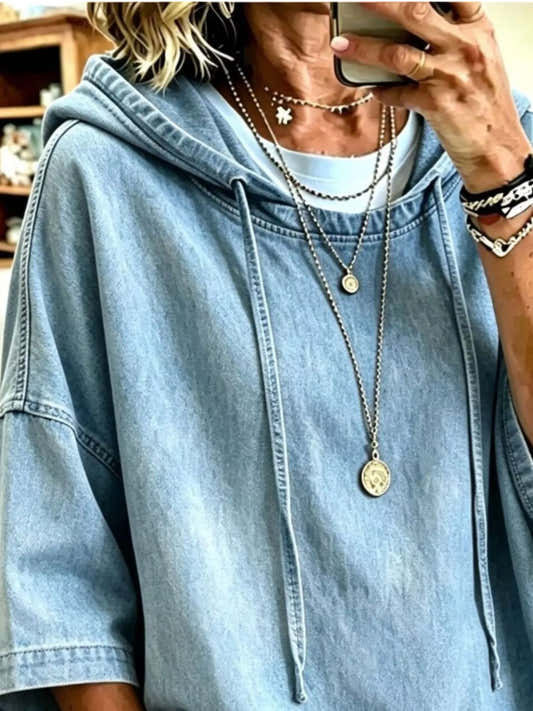 Sweat à capuche femme grande taille en jean ample – vue 2