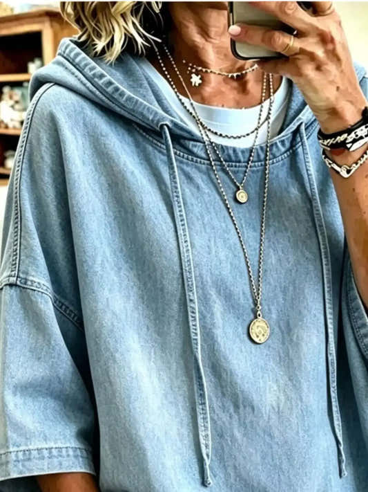 Sweat à capuche femme grande taille en jean ample – vue 2