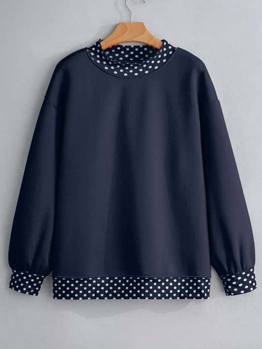 Sweat col rond à pois et bords contrastés pour femme – vue 2
