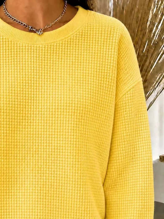 Sweat femme grande taille en maille gaufrée à col rond – vue 2