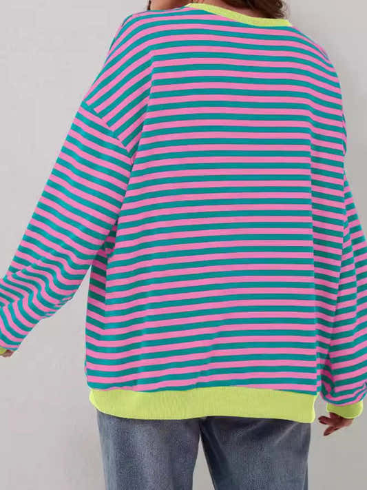 Sweat-shirt femme ample rayé à liseré contrasté – vue 2