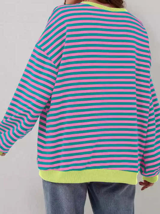 Sweat-shirt femme ample rayé à liseré contrasté – vue 2