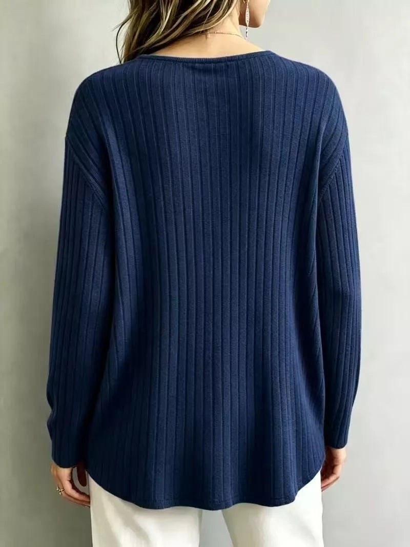 T-shirt côtelé à col V et manches longues pour femme – vue 19