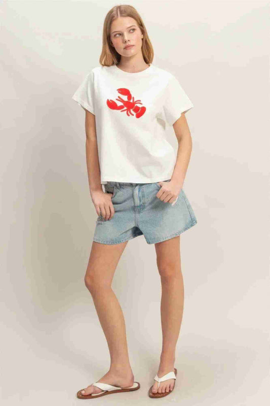 T-Shirt Femme Patch Homard - Coton Graphique Décontracté Oléna-Fashion