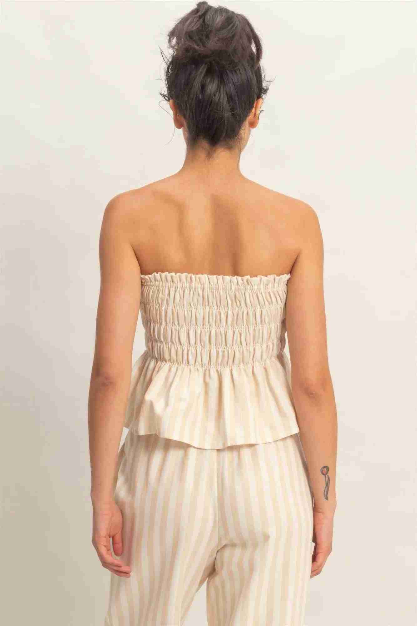 Top Bandeau Sans Bretelles Smocké Rayures Femme – Léger & Chic by CCWHOLESALECLOTHING