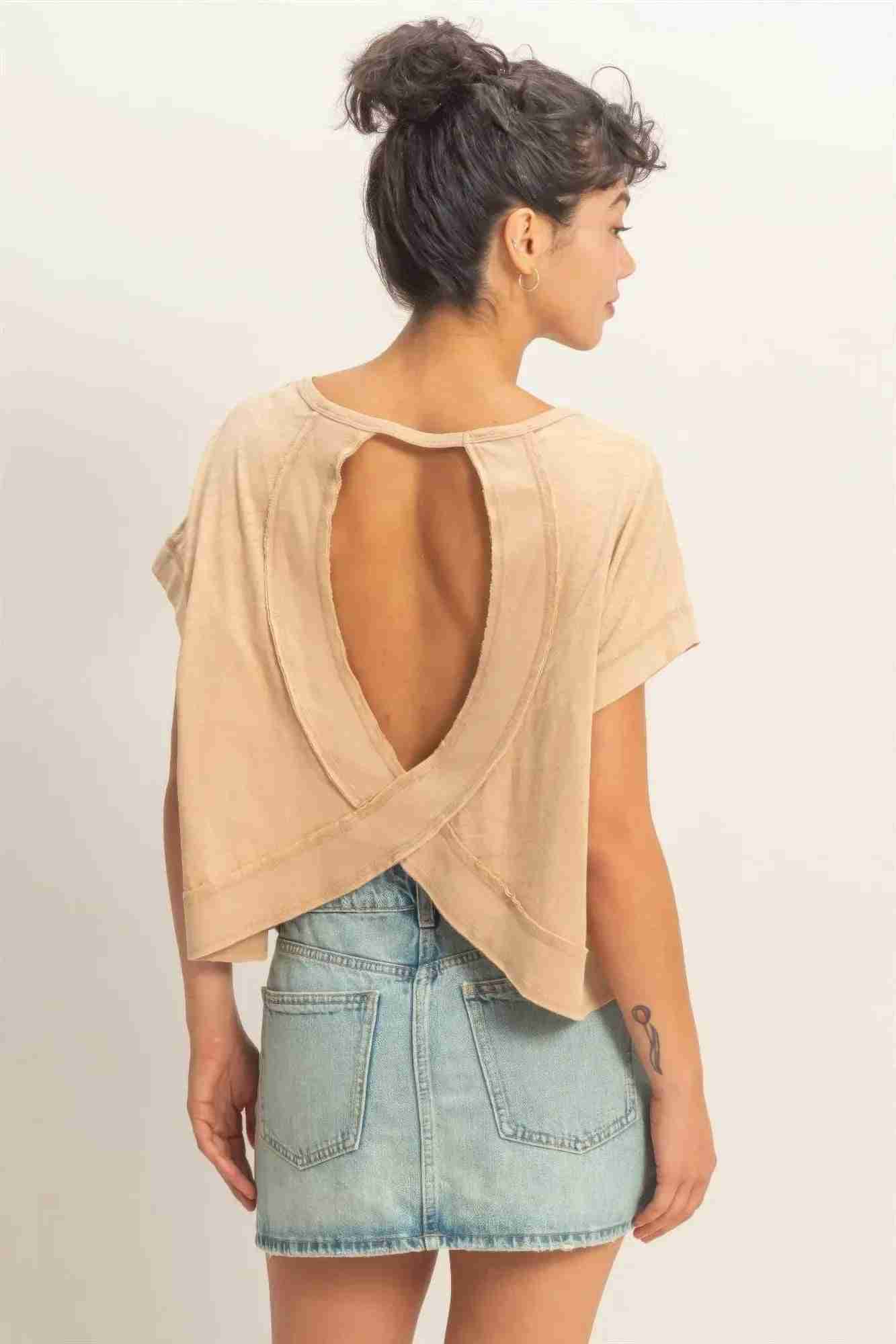 Top Femme Dos Ouvert Détails Croisés - Acid Wash Coton by HYFVE