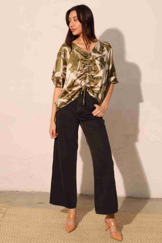 Top Satin Dolman Cordon Ajustable - Olive Oléna-Fashion