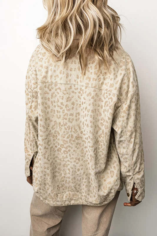 Veste chemise en velours côtelé imprimé léopard kaki pour femme – vue 2
