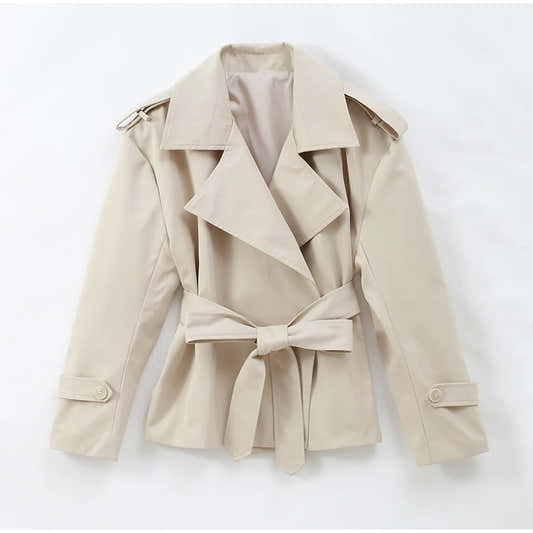 Veste courte femme à double boutonnage, revers et ceinture à nouer – vue 13