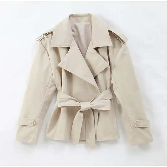 Veste courte femme à double boutonnage, revers et ceinture à nouer – vue 13