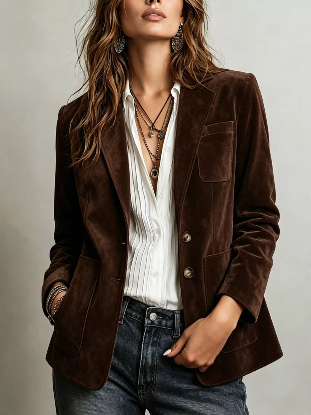 Veste de tailleur effet daim à simple boutonnage pour femme – vue 6