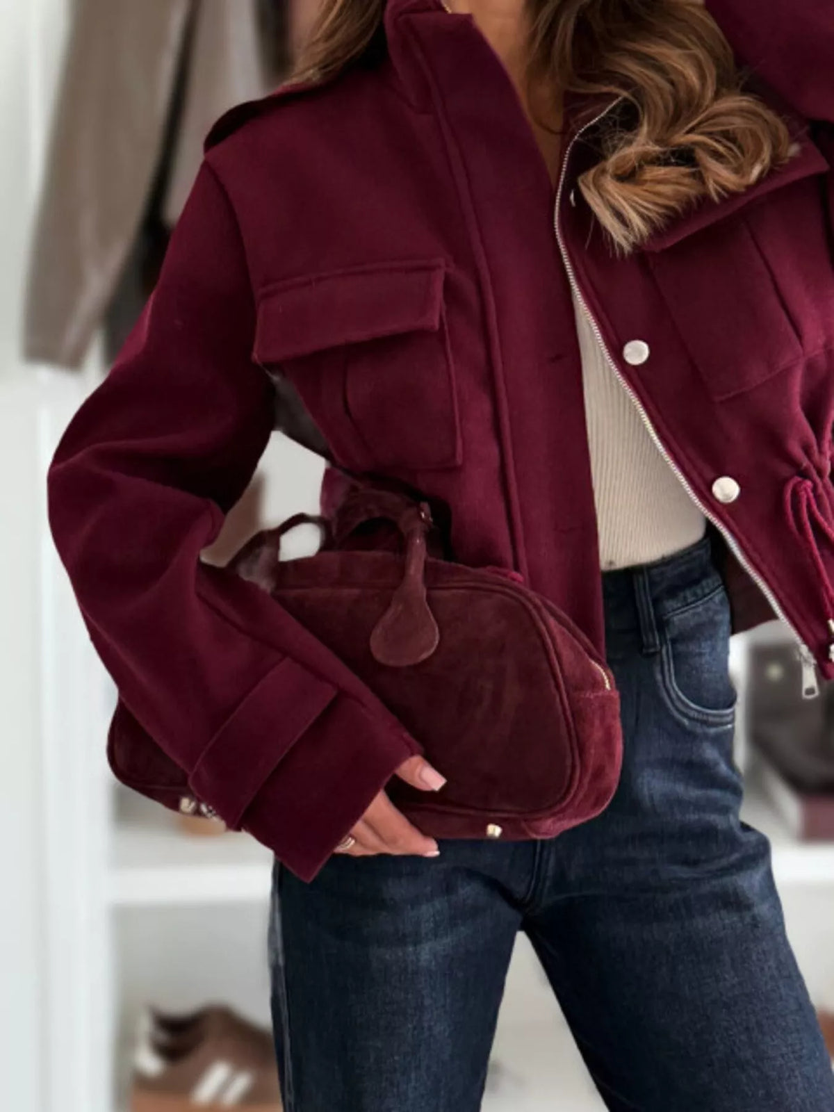Veste femme boutonnée à cordon de serrage et poches – vue 13