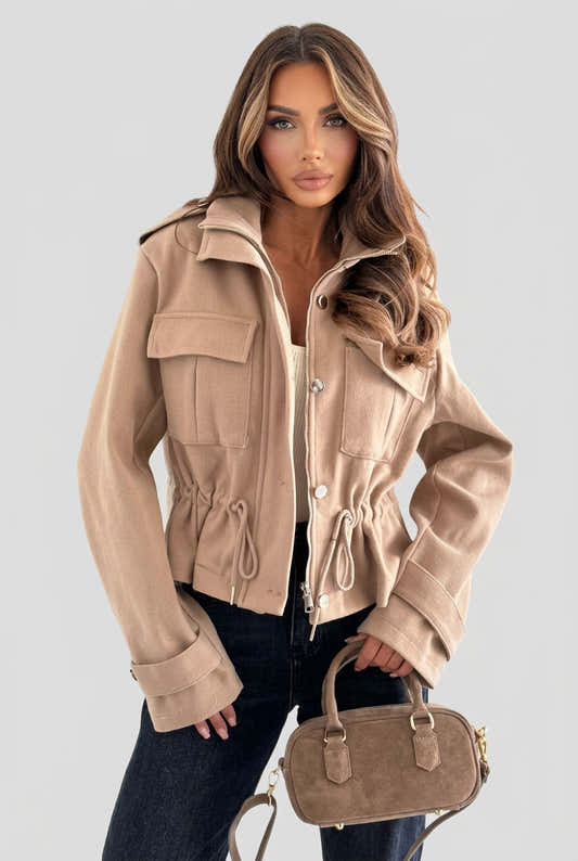 Veste femme boutonnée à cordon de serrage et poches – vue 2