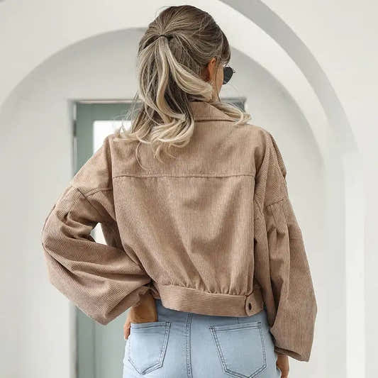 Veste courte en velours côtelé femme, manches lanterne et simple boutonnage – vue 2