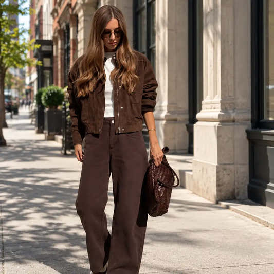 Veste zippée marron à col montant pour femme, coupe slim avec poches – vue 2
