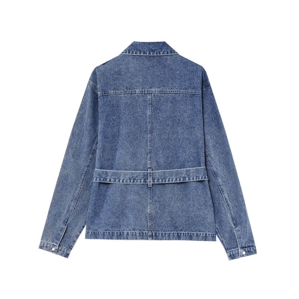 Veste en jean bleue pour femme, dos uni, fermeture centrale, ceinture à nouer