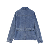 Veste en jean bleue pour femme, dos uni, fermeture centrale, ceinture à nouer