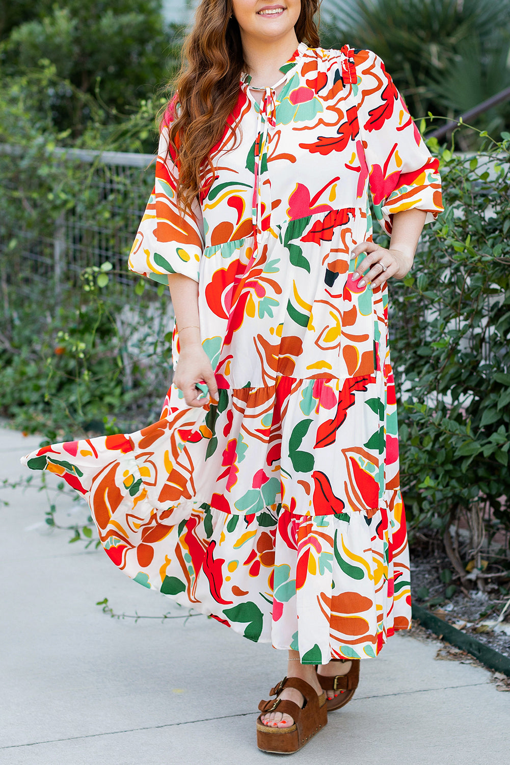 Robe longue grande taille Élégante imprimé floral