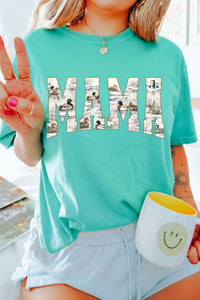 T-shirt femme vert menthe avec impression graphique MAMA au centre