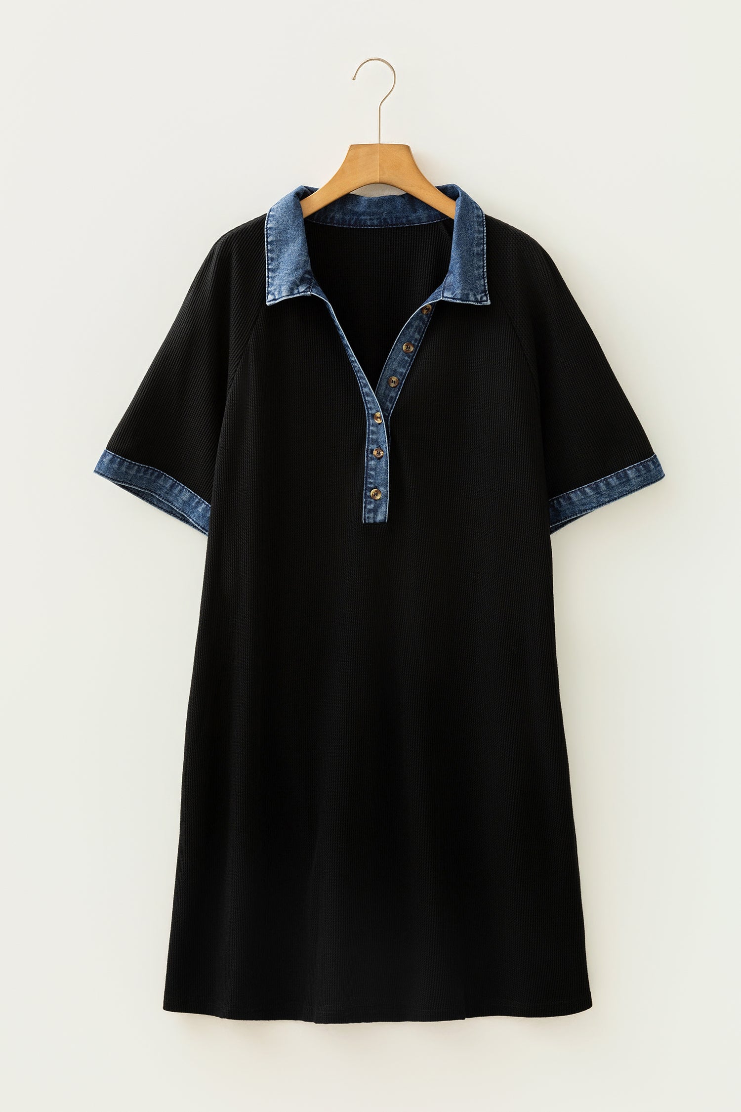 robe shift grande taille col denim colorblock noir sur cintre vue face