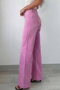 Jean Large Taille Haute Double Bouton – 4 Coloris