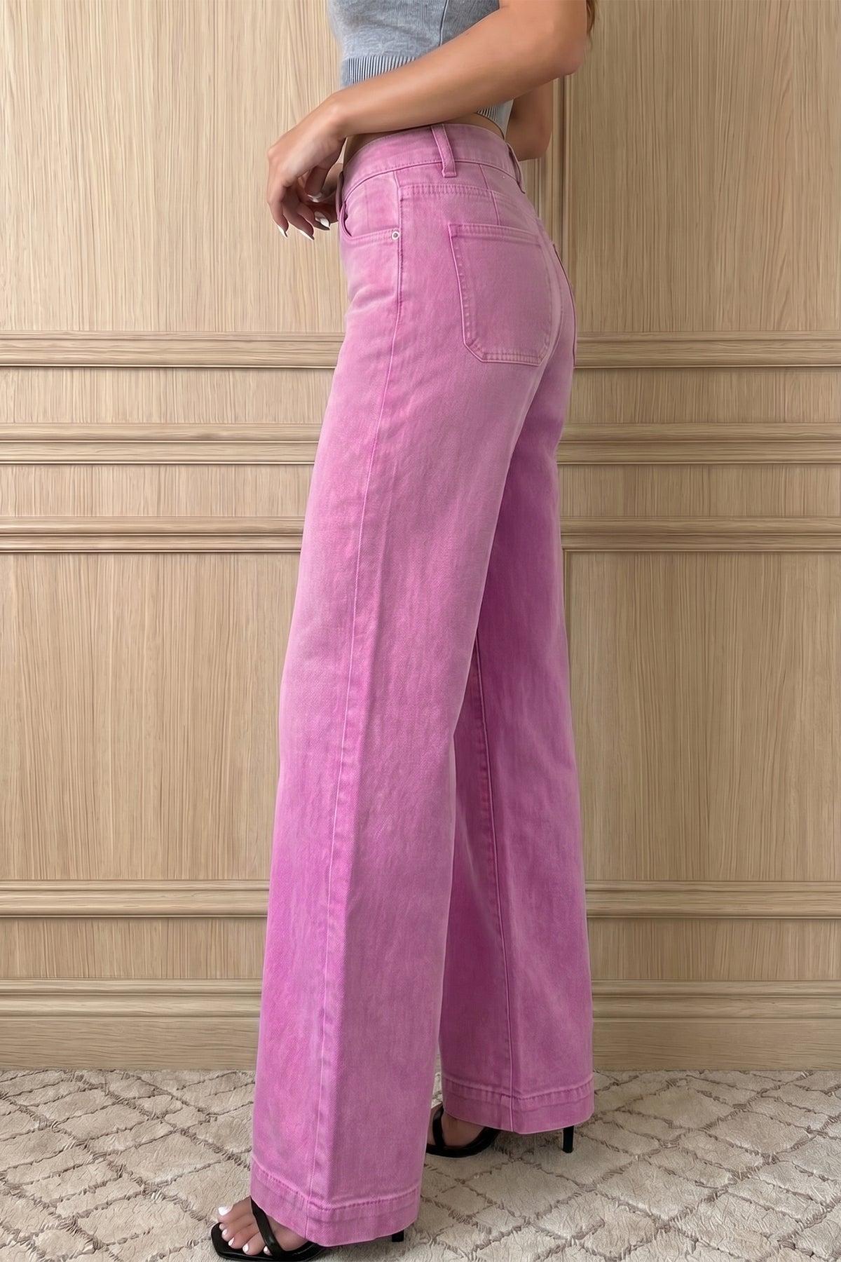 Jean Large Taille Haute Double Bouton – 4 Coloris