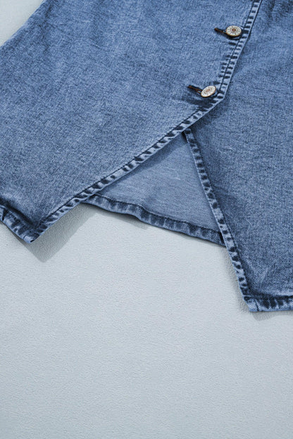 Gilet Sans Manches Denim Bleu Boutons Fente Avant Style Western Femme - Oléna-Fashion