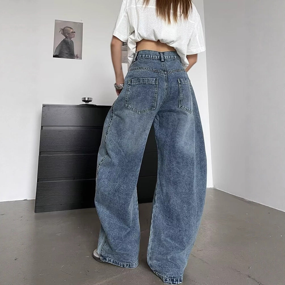 Jean Femme Imprimé Lettres Taille Haute – Coupe Loose Casual