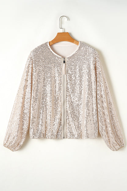 Veste à Sequins Femme Glamour Manches Longues – Abricot