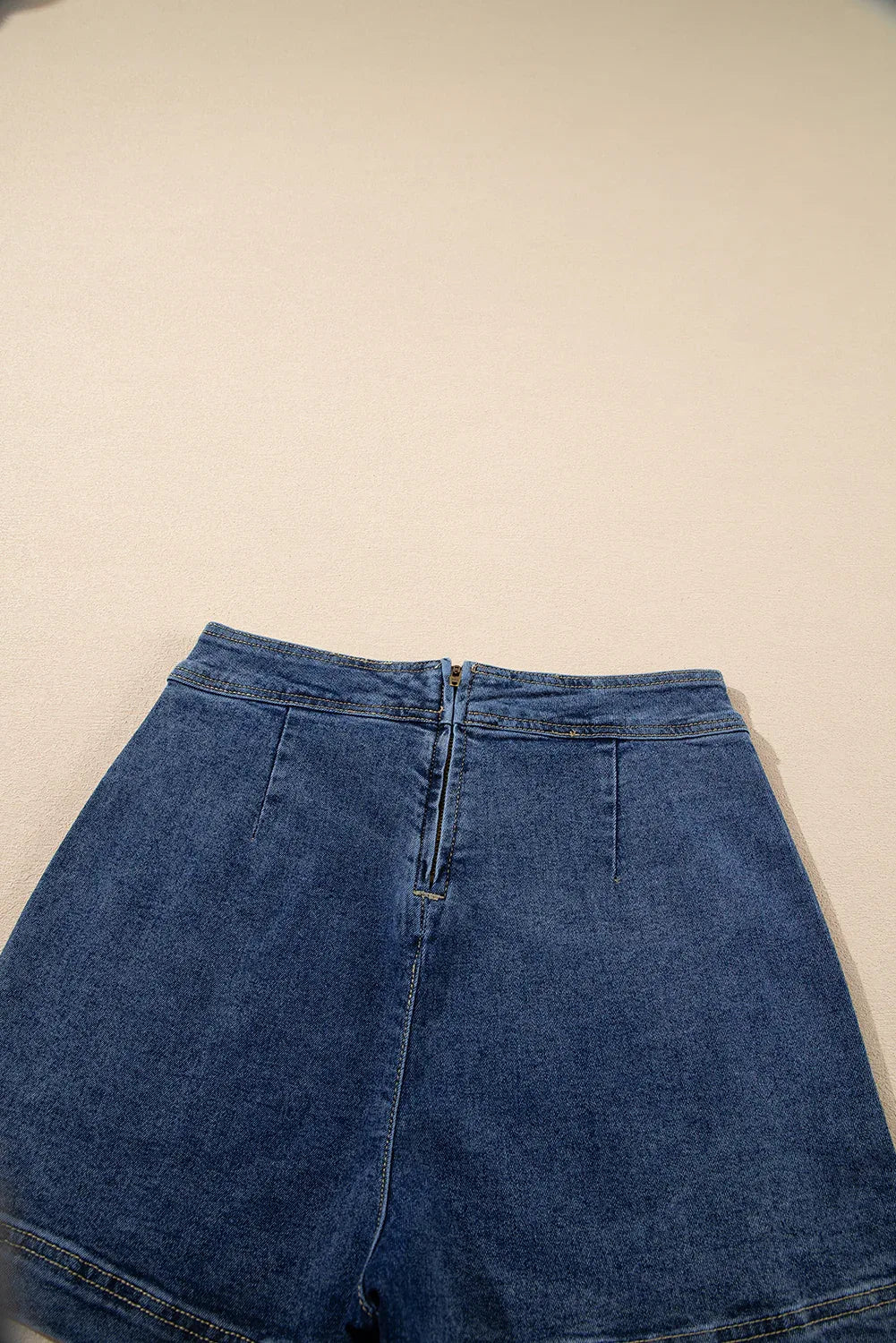 Jupe-Short Denim Bleu Femme - Skort Effet Enroulé 2-en-1 - Oléna-Fashion