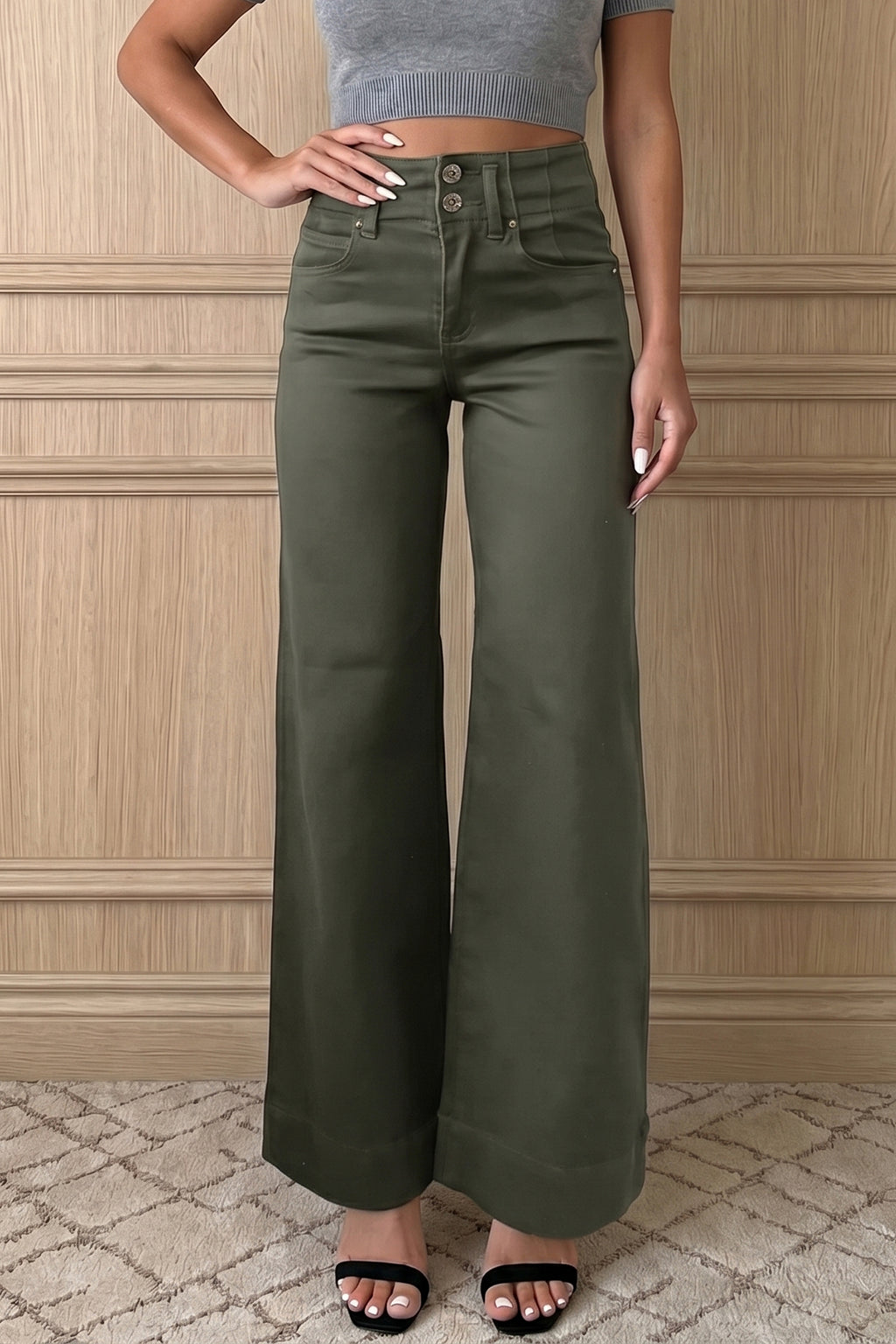 Jean Large Taille Haute Double Bouton – 4 Coloris