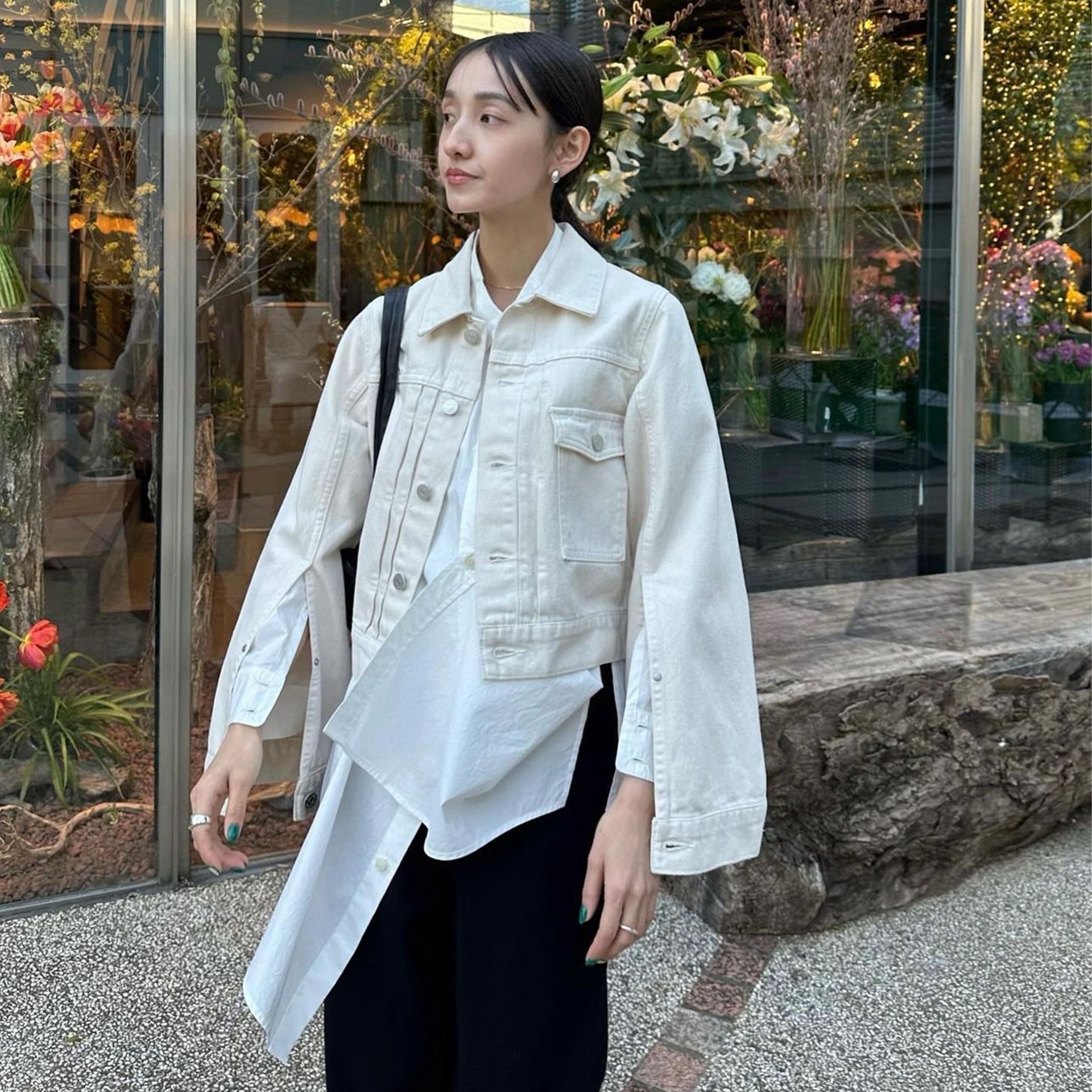Veste en jean vintage blanche pour femme, col, boutonnage, poche poitrine