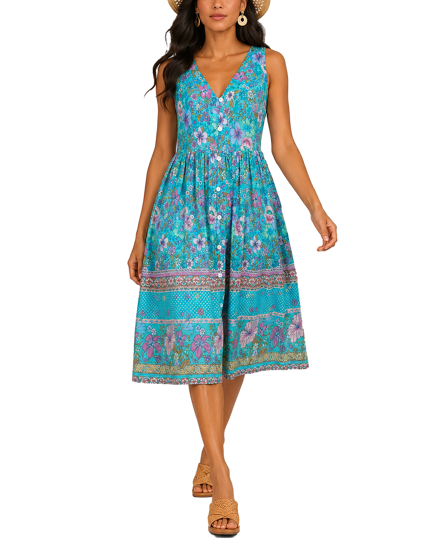 Robe Été Élégante à Imprimé Bleu