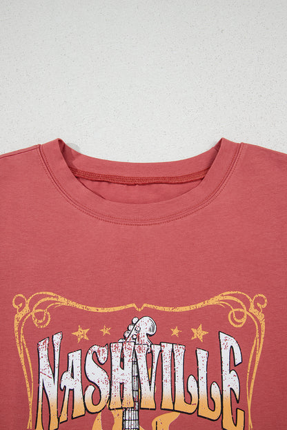 T-shirt rouge mineral avec gros imprimé Nashville et cadre décoratif doré