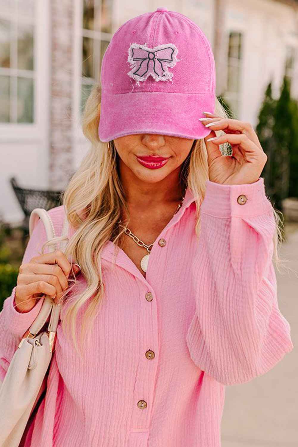 Casquette Baseball Patchwork Élégant Rose Rouge